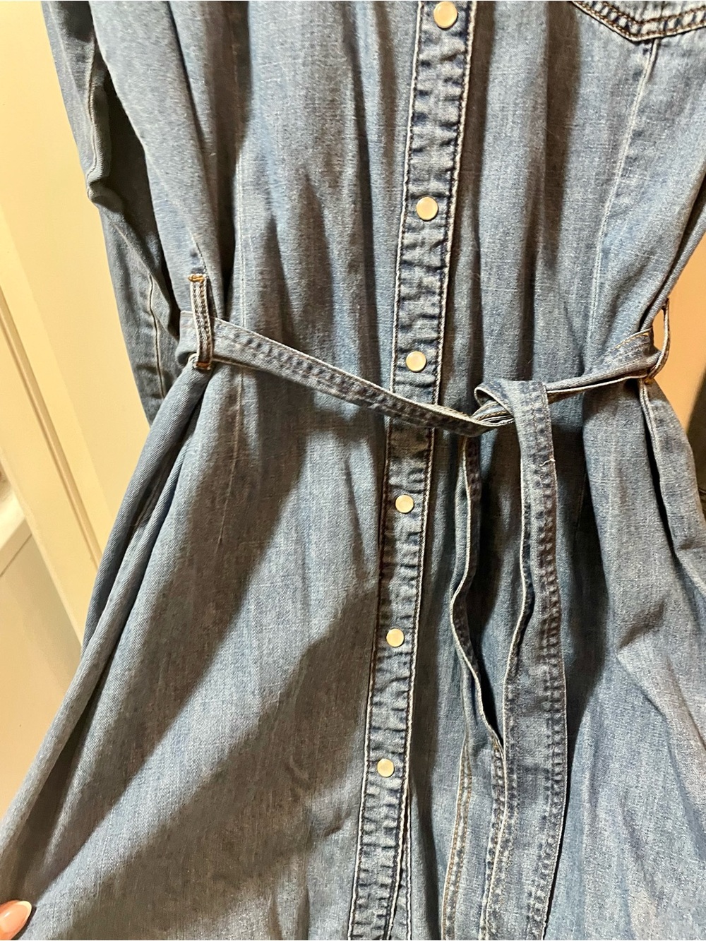 Wrangler Blue Denim Tie-Waist Mini Dress - Picture 6 of 7